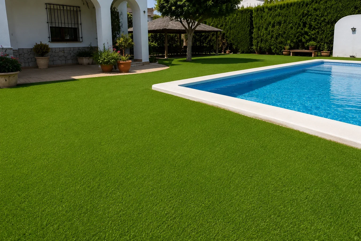 Instalación de césped artificial en un jardín de Calpe